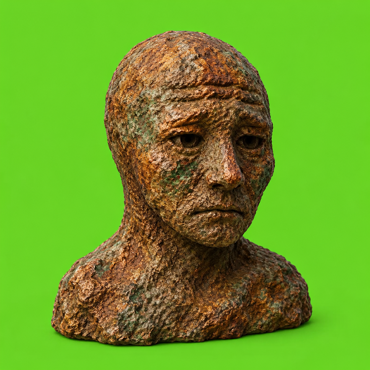 Copper Wojak on a bright green background